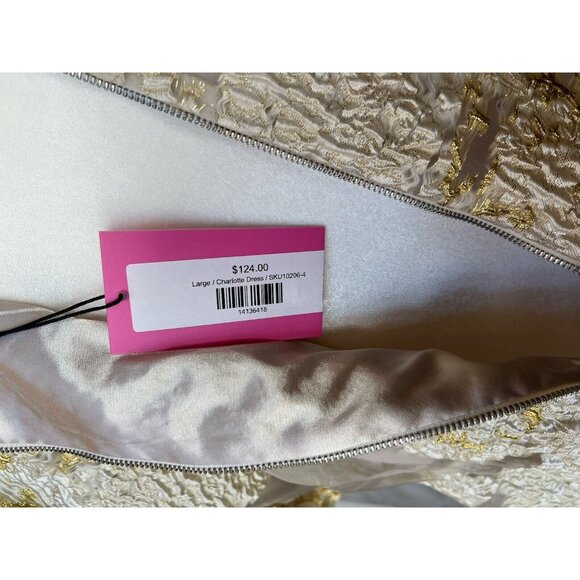 Anthropologie THML Gold White Puff Sleeve  Dress NEW Large SHOWER Wedding - Picture 11 of 16